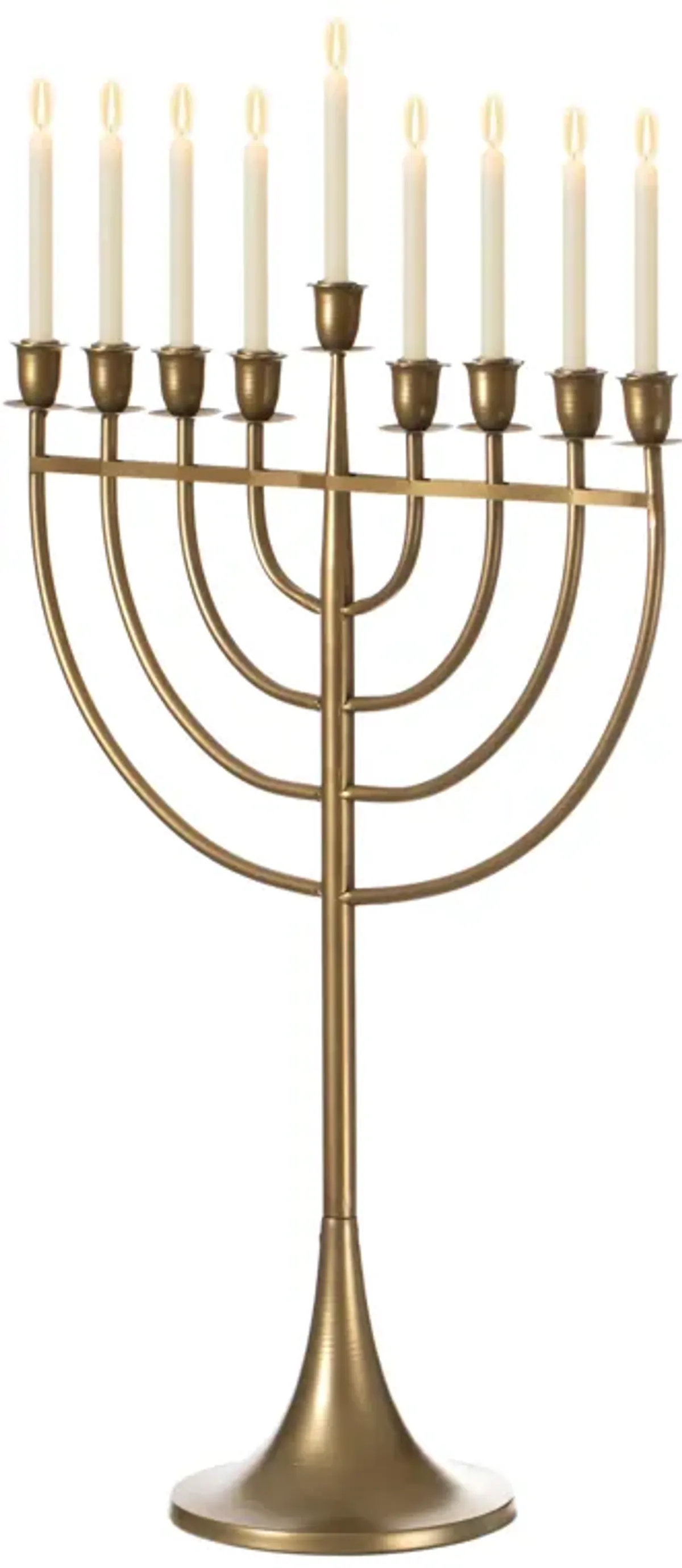 Modern Solid Metal Judaica Hanukkah Menorah 9 Branched Candelabra, Gold Medium