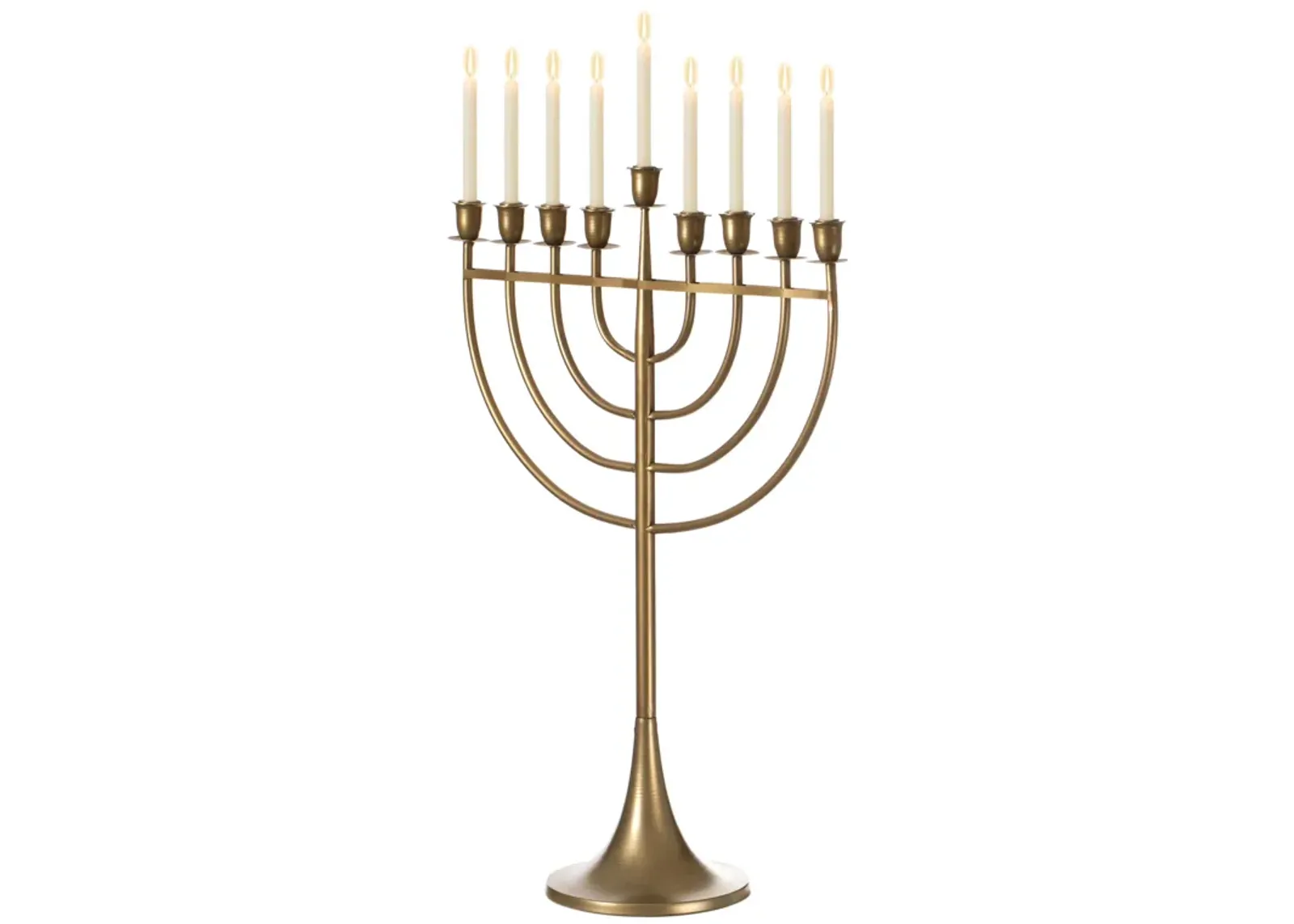 Modern Solid Metal Judaica Hanukkah Menorah 9 Branched Candelabra, Gold Medium