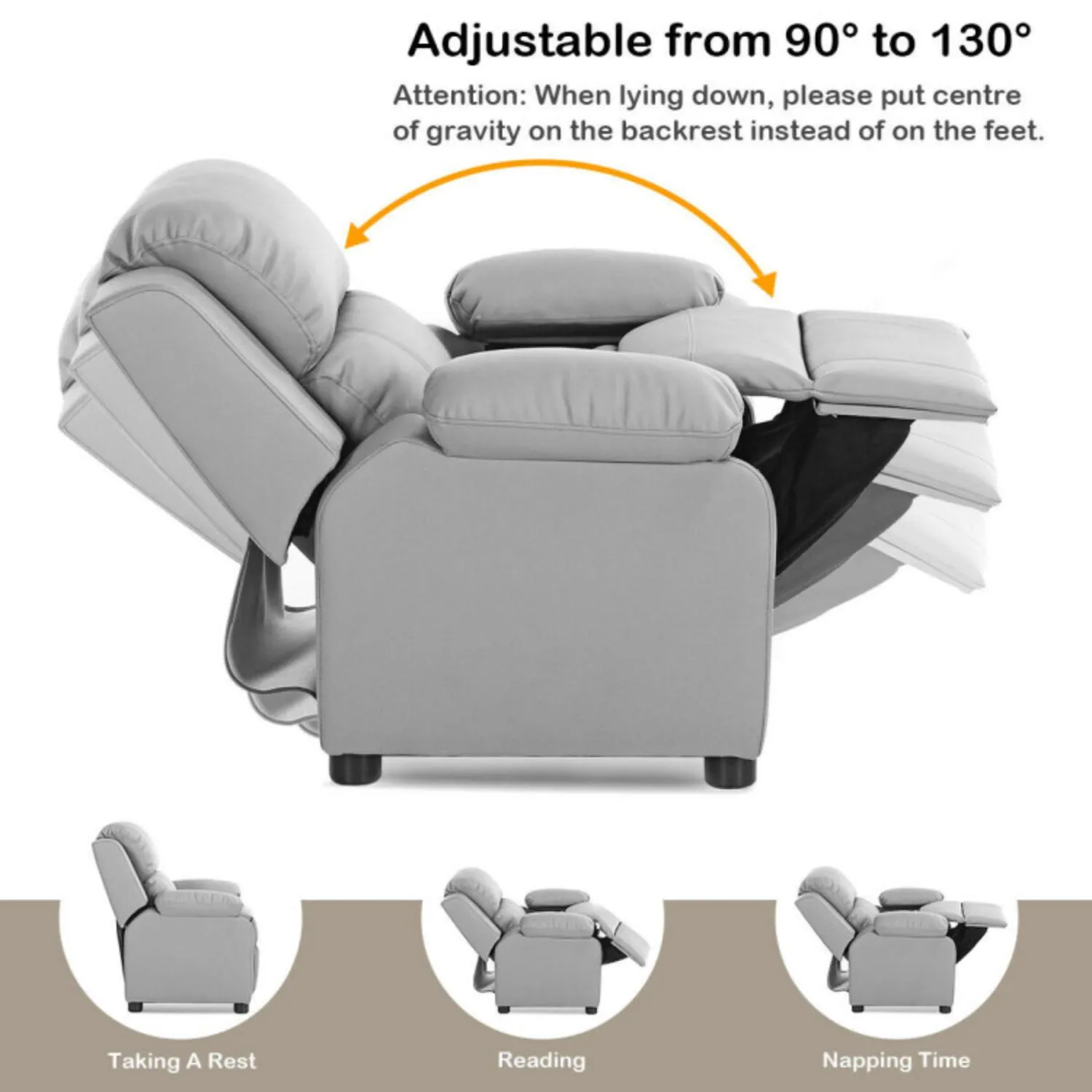 Kids Deluxe Headrest  Recliner Sofa Chair with Storage Arms