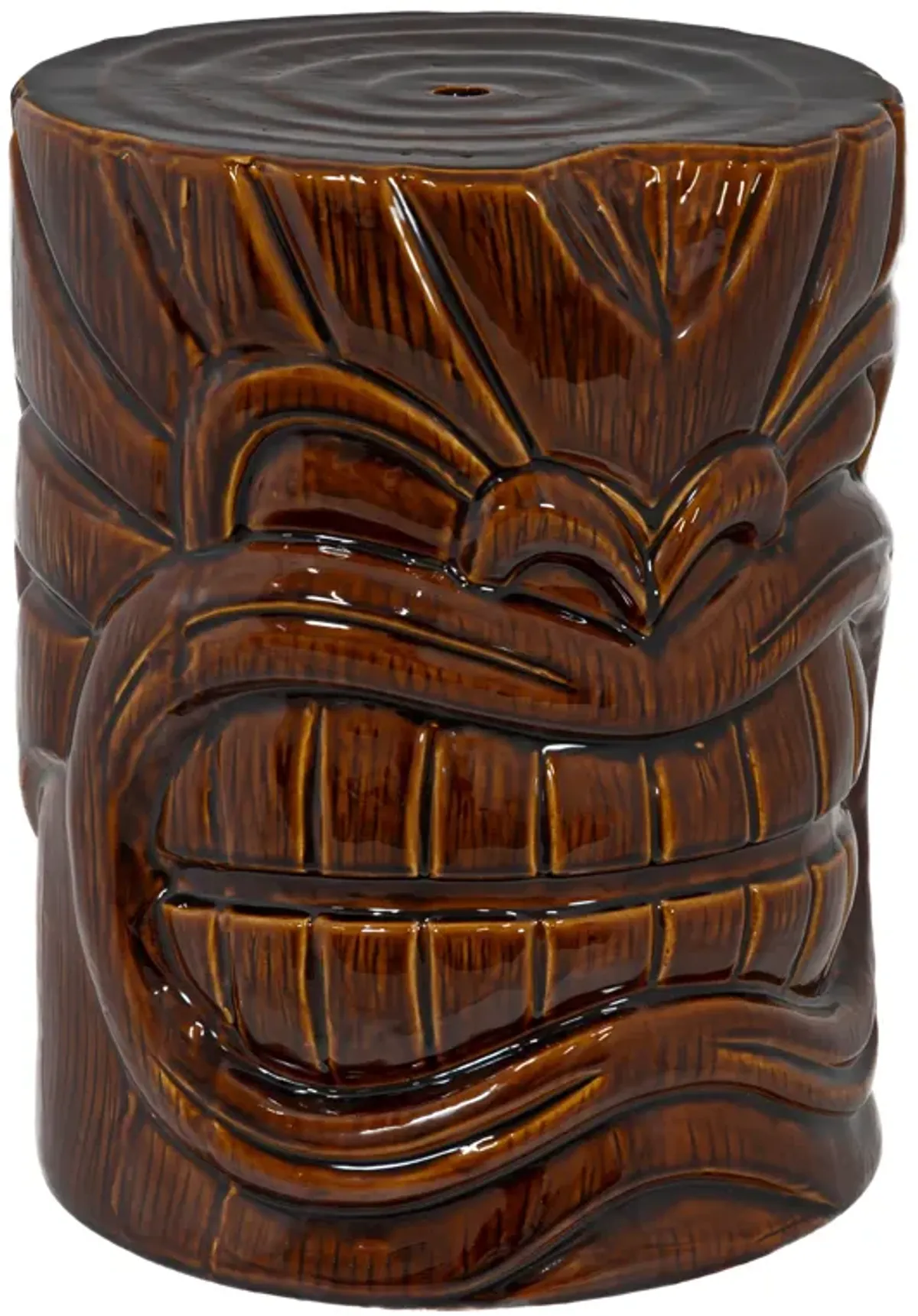 Sunnydaze Wood-Look Tiki Head Ceramic Garden Stool - 17”
