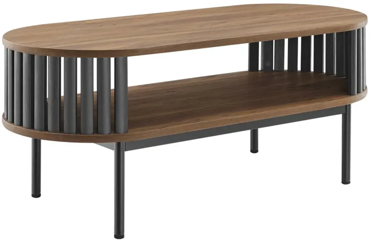 Contemporary Fortitude Oval Coffee Table with Unique Timber Strip Design