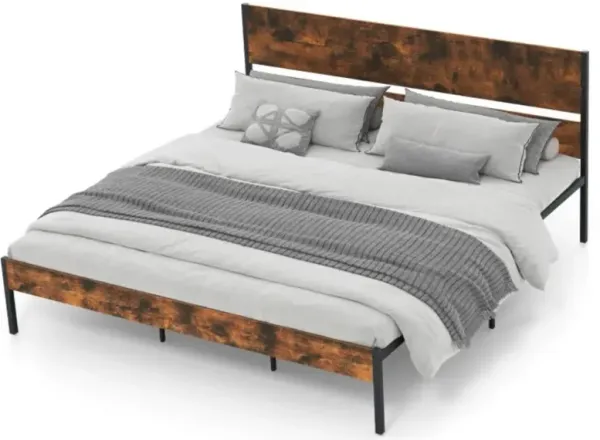 Bed Frame with Wooden Headboard and Footboard for Classic Style and Sturdy Support