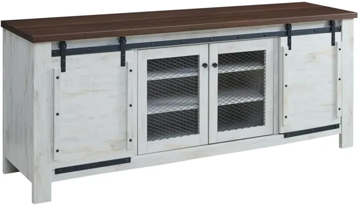 Modway Bennington 70" Rustic Sliding Door Buffet Table Sideboard, 71" TV Stand, White