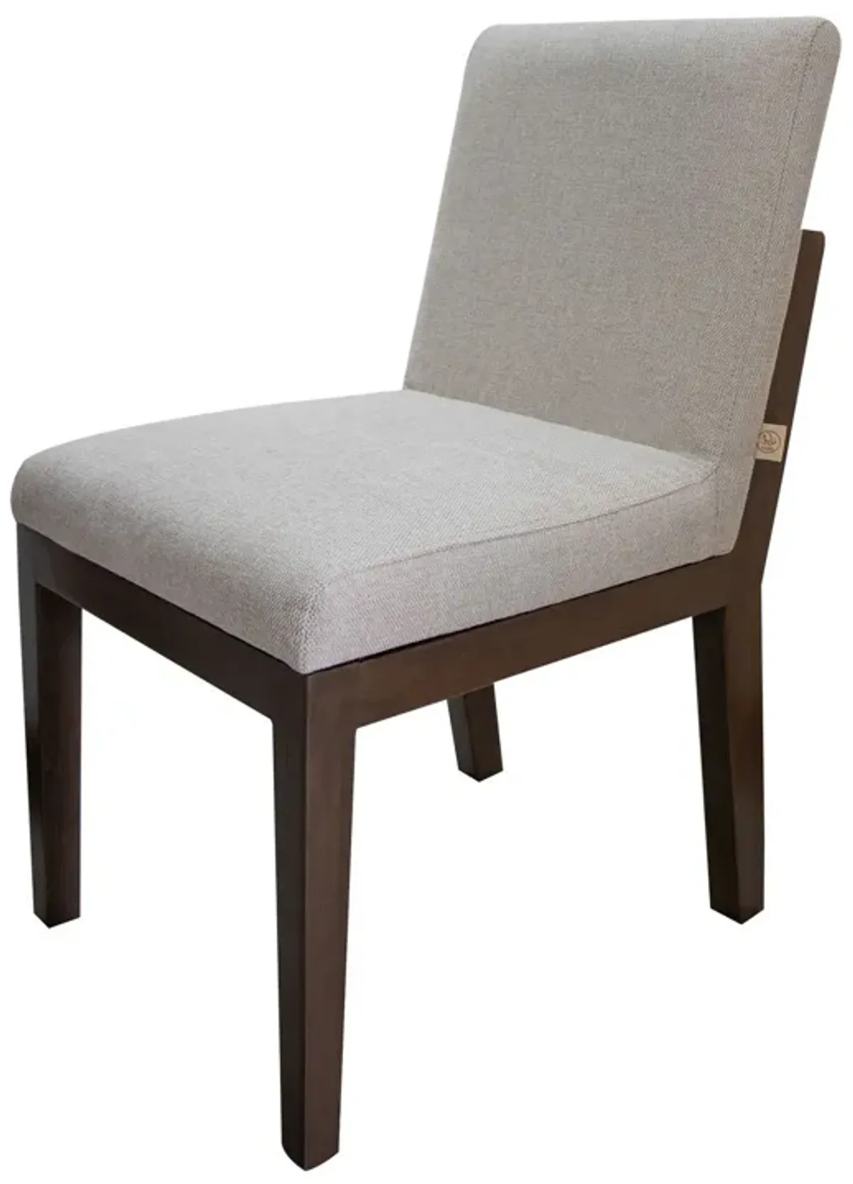 Umey 23 Inch Side Dining Chair Set of 2, Beige Fabric, Brown Solid Wood  - Benzara