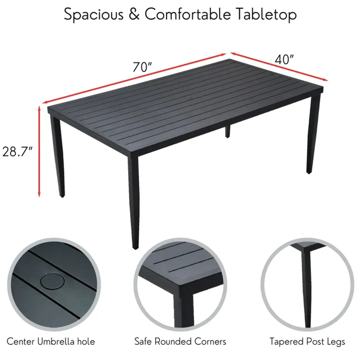 Aluminum Outdoor Patio Dining Table with Built In Umbrella Hole, Seats 6