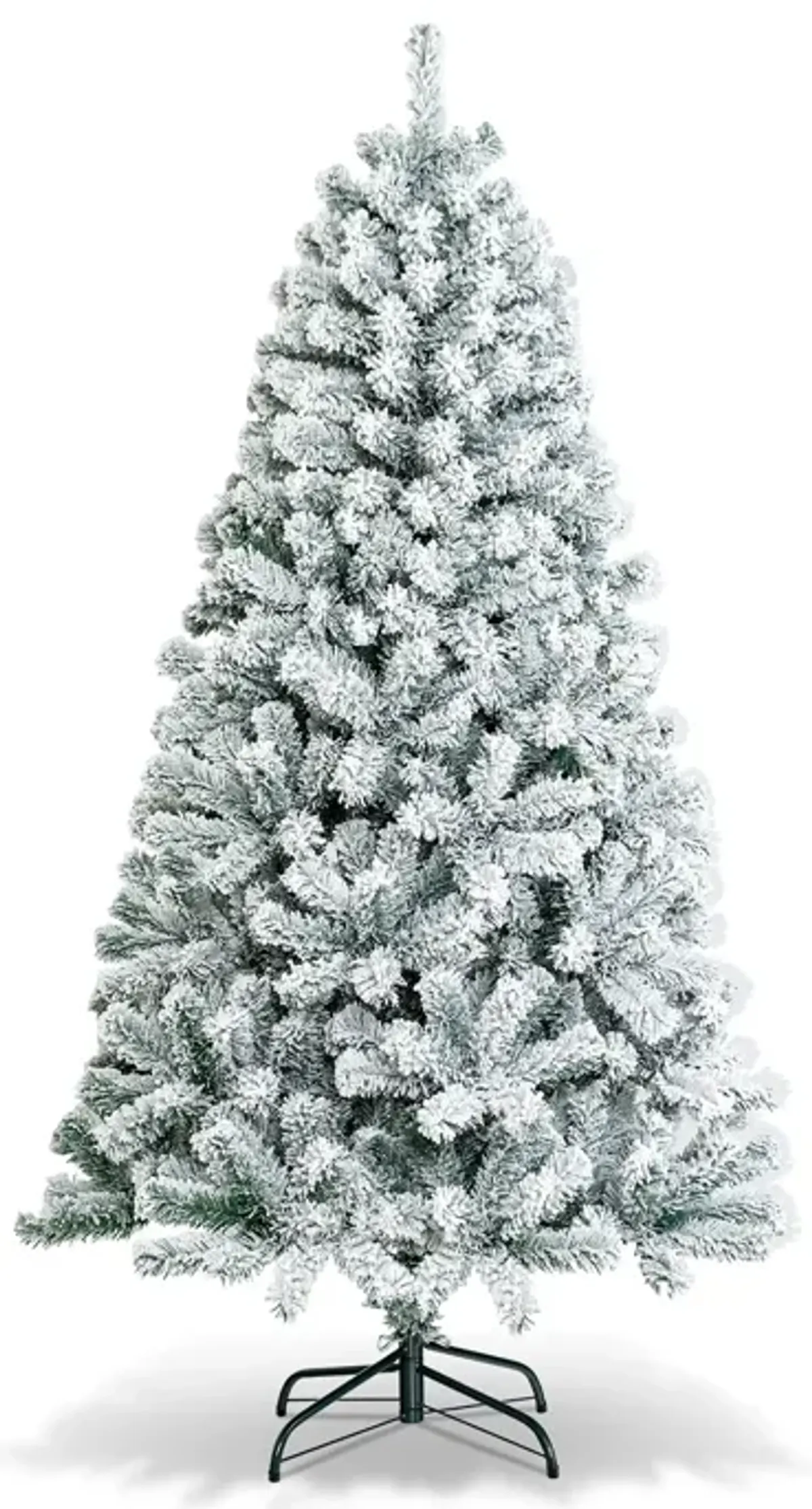 Artificial Snow Decorated Flocked Hinged Christmas Tree with Metal Stand