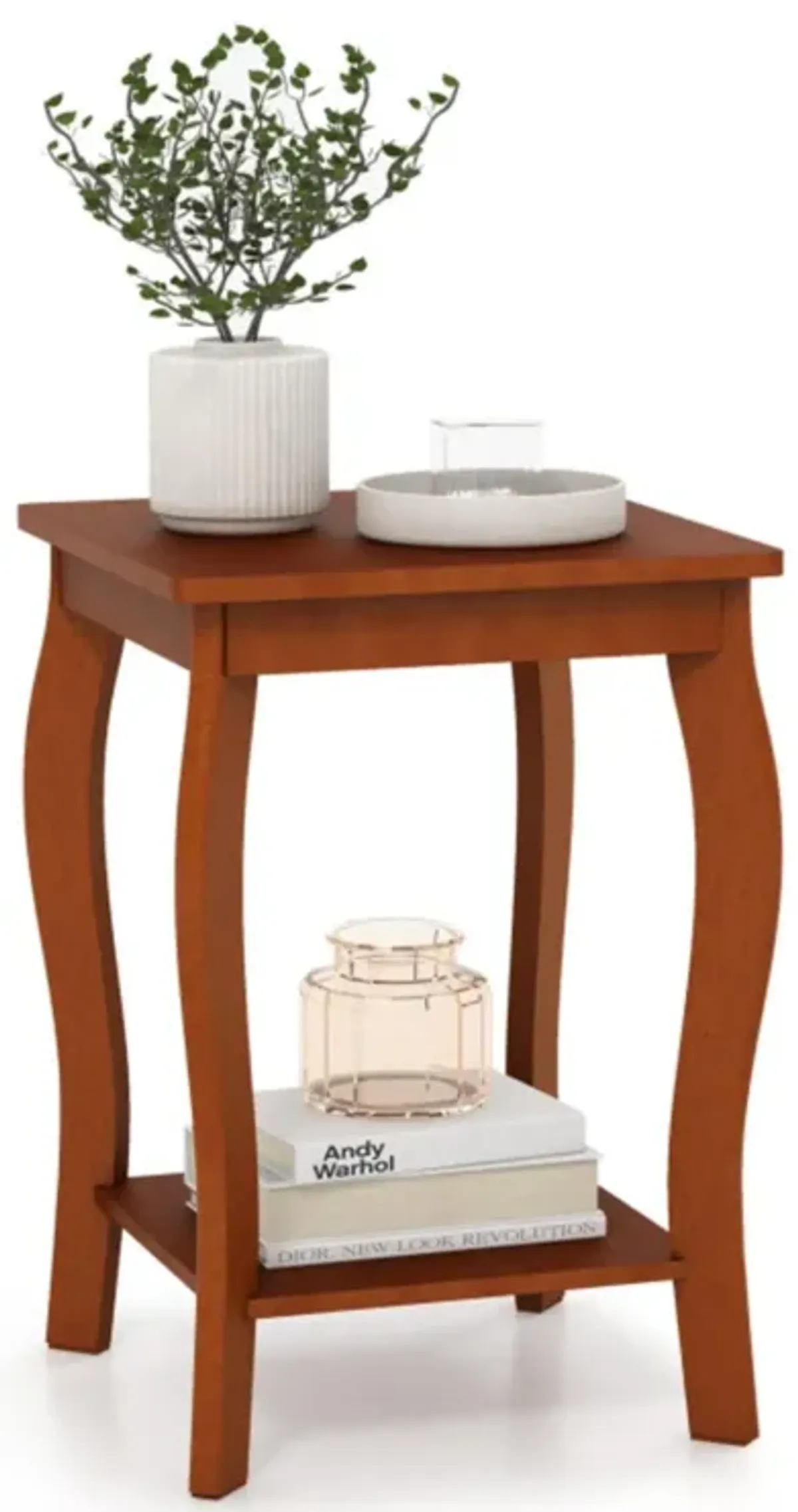 Hivvago 15 Inch 2-Tier Square End Table with Storage Shelf-Walnut