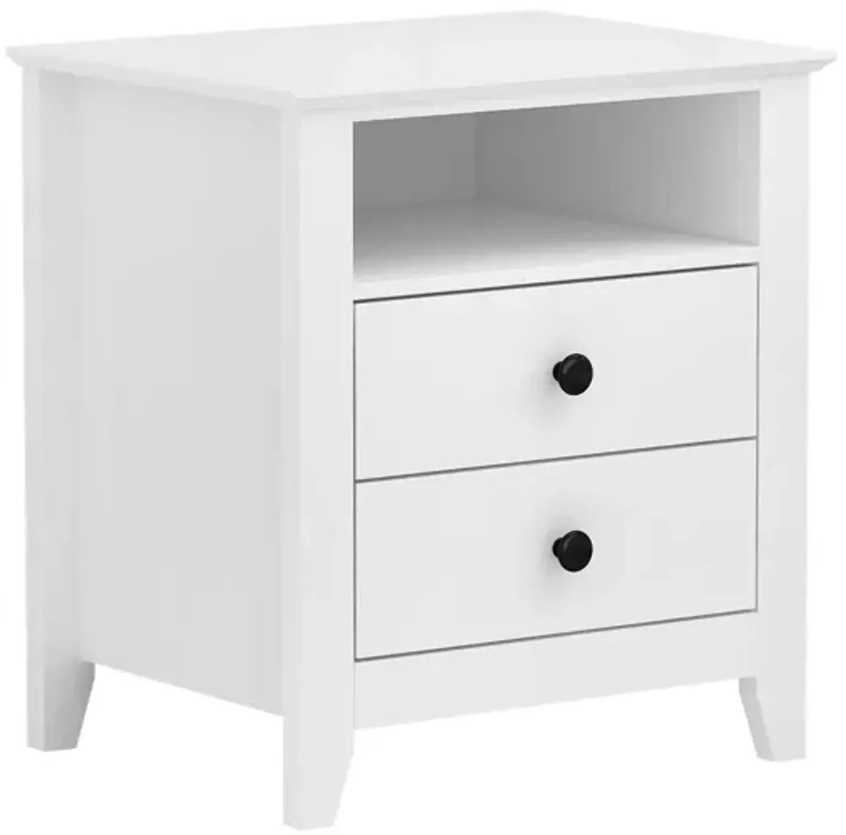 White Wooden Nightstand, Sidetable, End Table with 2 Drawers and Open Shelf, 19.7 L x 15.7 in. W x 21.7 in. H