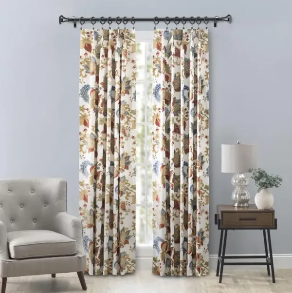 Ellis Cambridge Lined Jacquard Pinch Pleat Jacobean Floral Print Multicolor Drapery 2-Piece Curtain Panels
