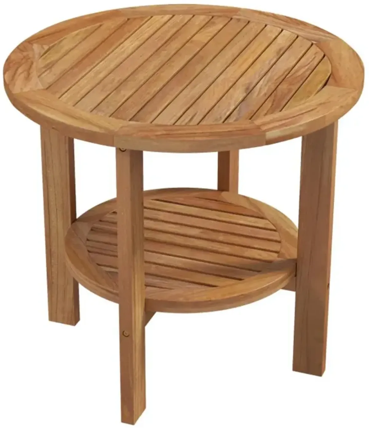 Outdoor Round Side Table Patio End Table with Slatted Storage Shelf for Garden or Backyard