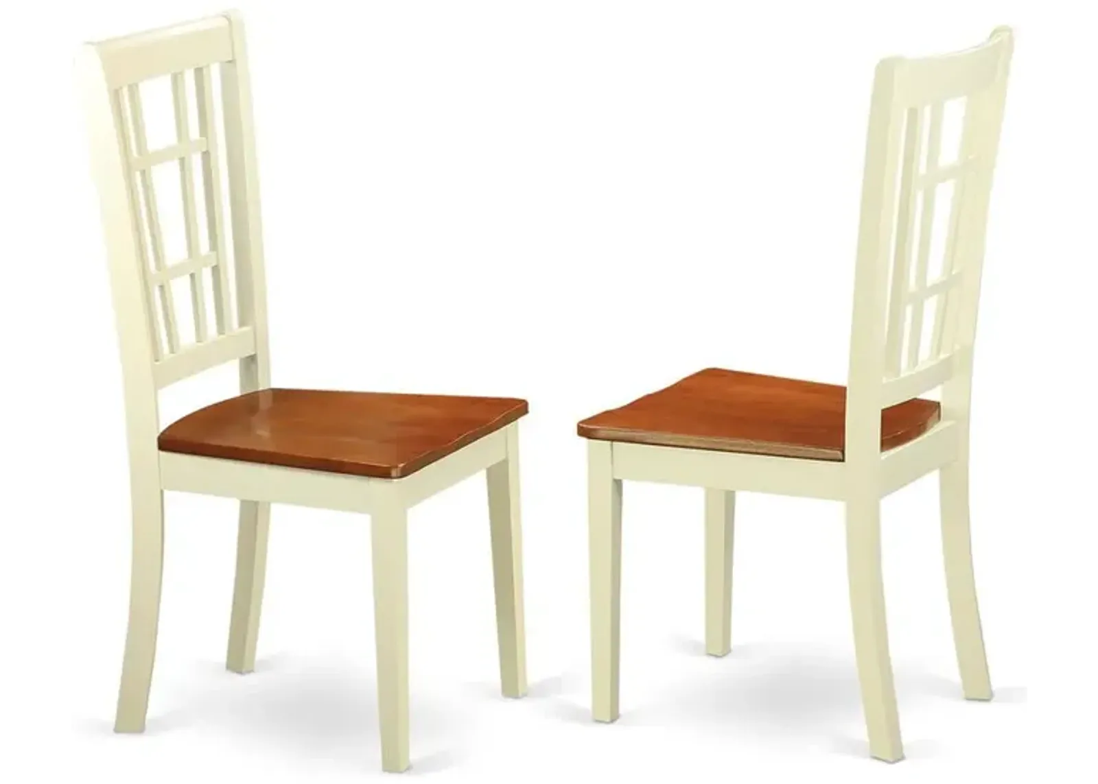 East West Furniture Nicoli  Dining  Chair  with  Wood  Seat  buttermilk  &  brown  finish,  Set  of  2