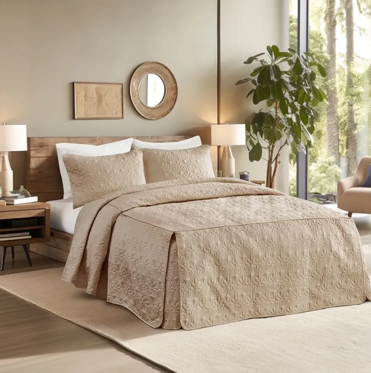 Gracie Mills Sandy 3 Piece Split Corner Classic Pleated Quilted Bedspread Set