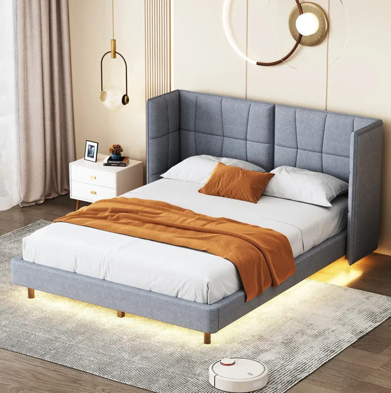 Merax U-Shaped Headboard  Platform Bed with LED Lights