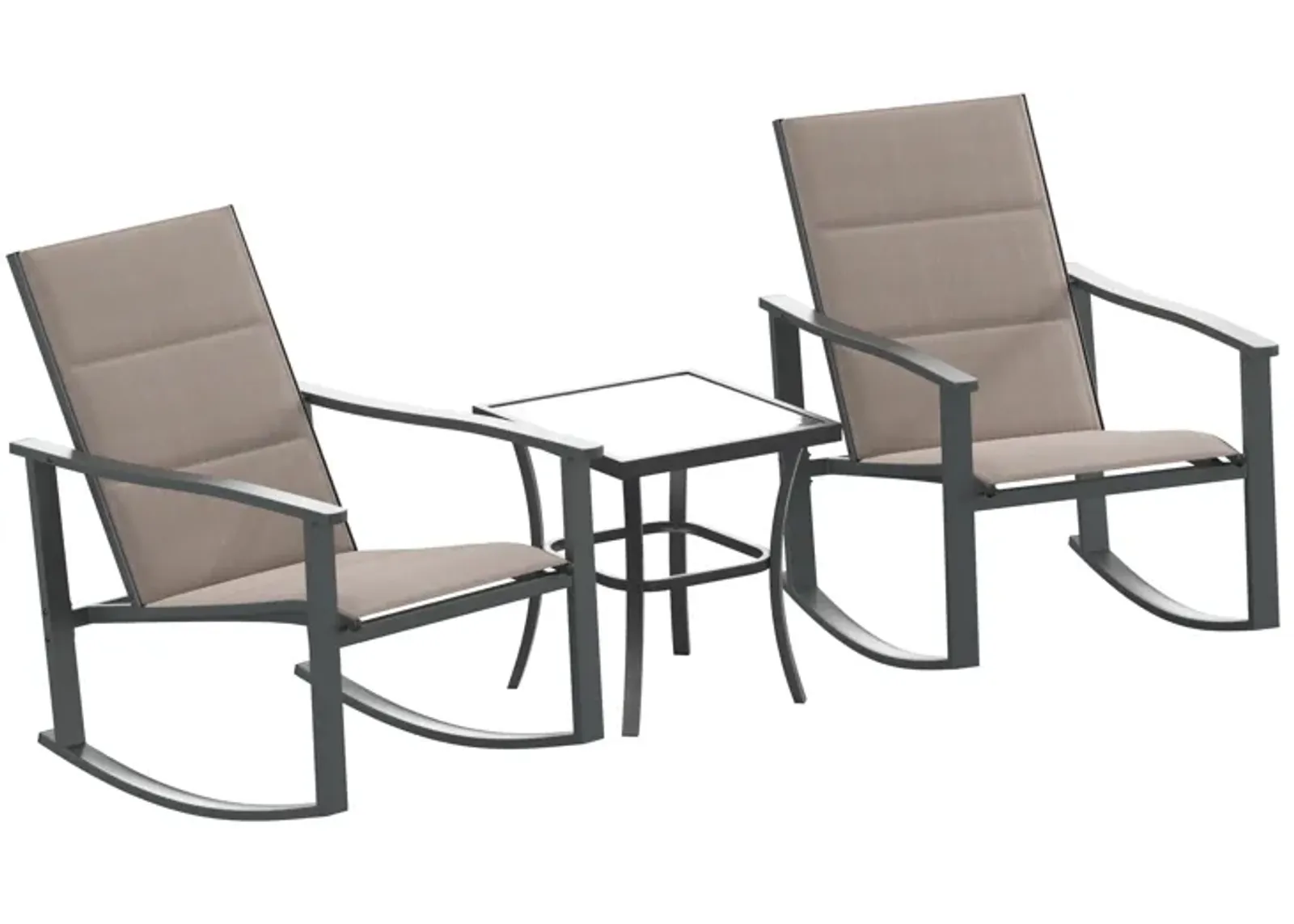 Flash Furniture Brazos 3 Piece Outdoor Rocking Chair Bistro Set with Flex Comfort Material and Steel Framed Glass Top Table