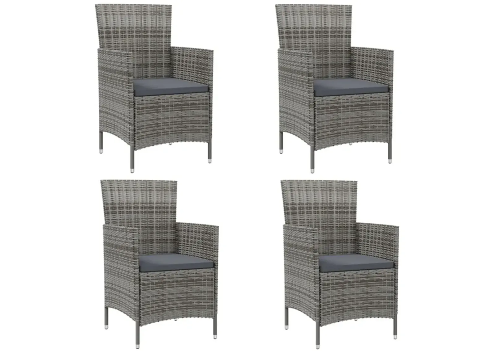 vidaXL Patio Chairs with Cushions 4 pcs Poly Rattan Gray