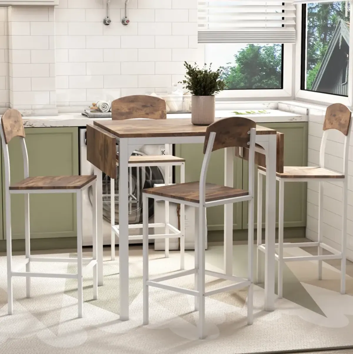 Farmhouse 5-piece Counter Height Drop Leaf Dining Table Set with Dining Chairs for 4