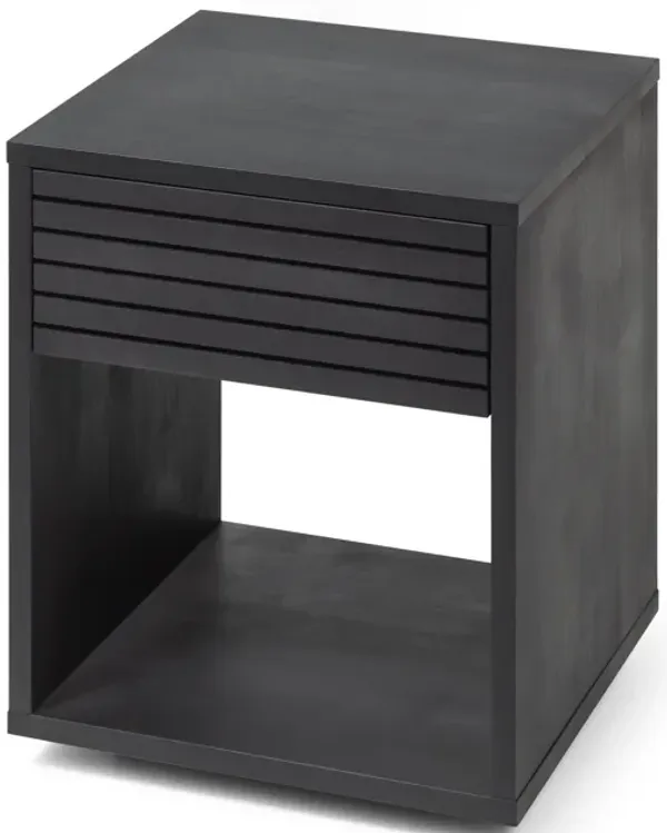 Black Hardwood Floor Nightstand with a Drawer - Rustic Bedside Table for Bedroom