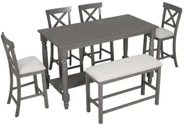 6-Piece Counter Height Dining Table Set Table with Shelf 4 Chairs and Bench
