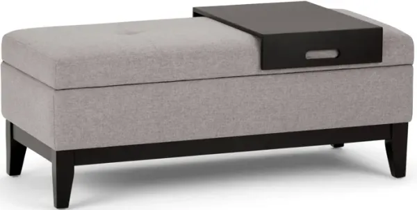 Oregon 42 inch Wide Contemporary Rectangle Storage Ottoman Bench with Tray in Cloud Grey Linen Look Fabric