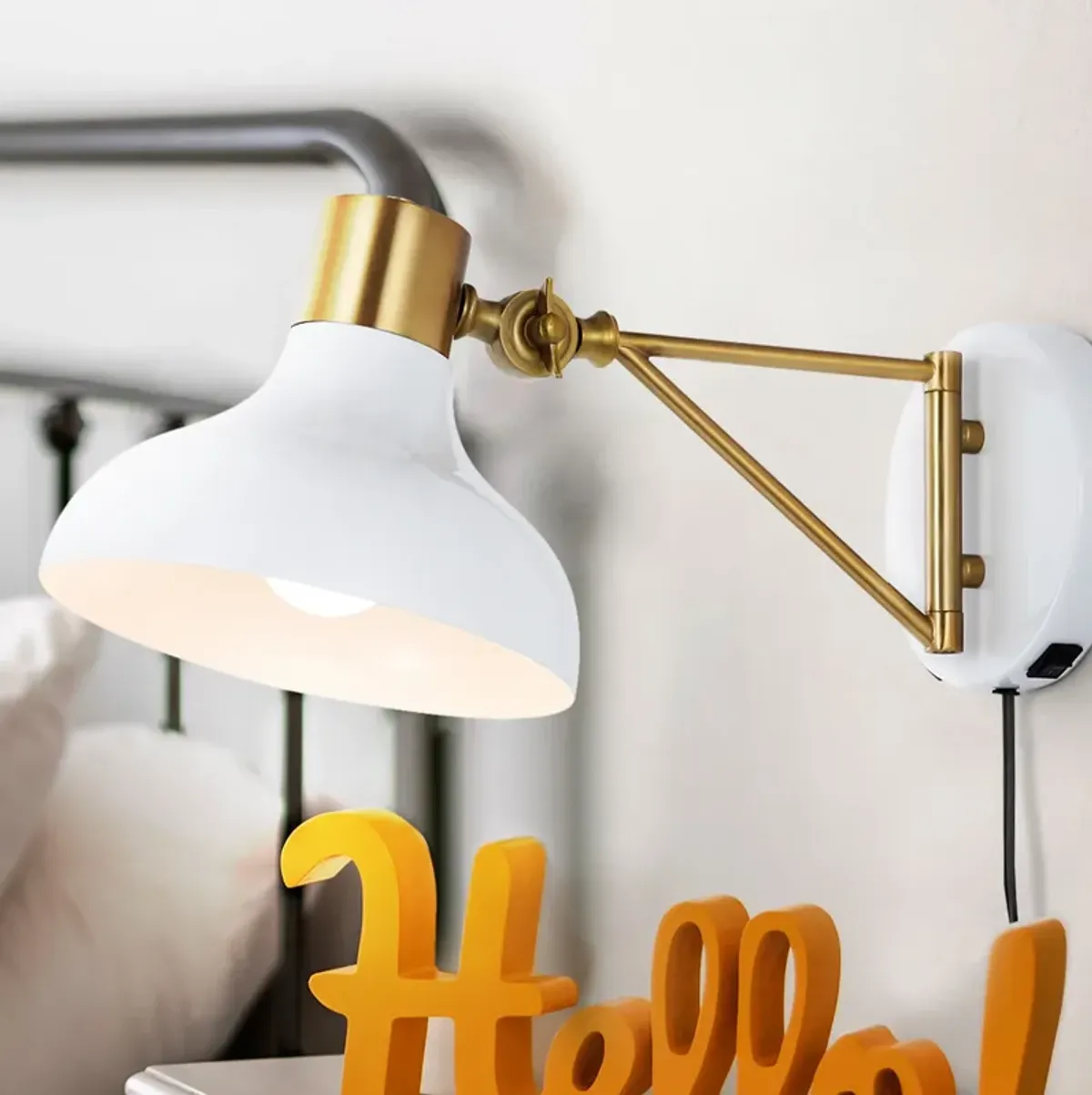 Lynn Swing Arm Modern Midcentury Iron USB Charging Port LED Sconce