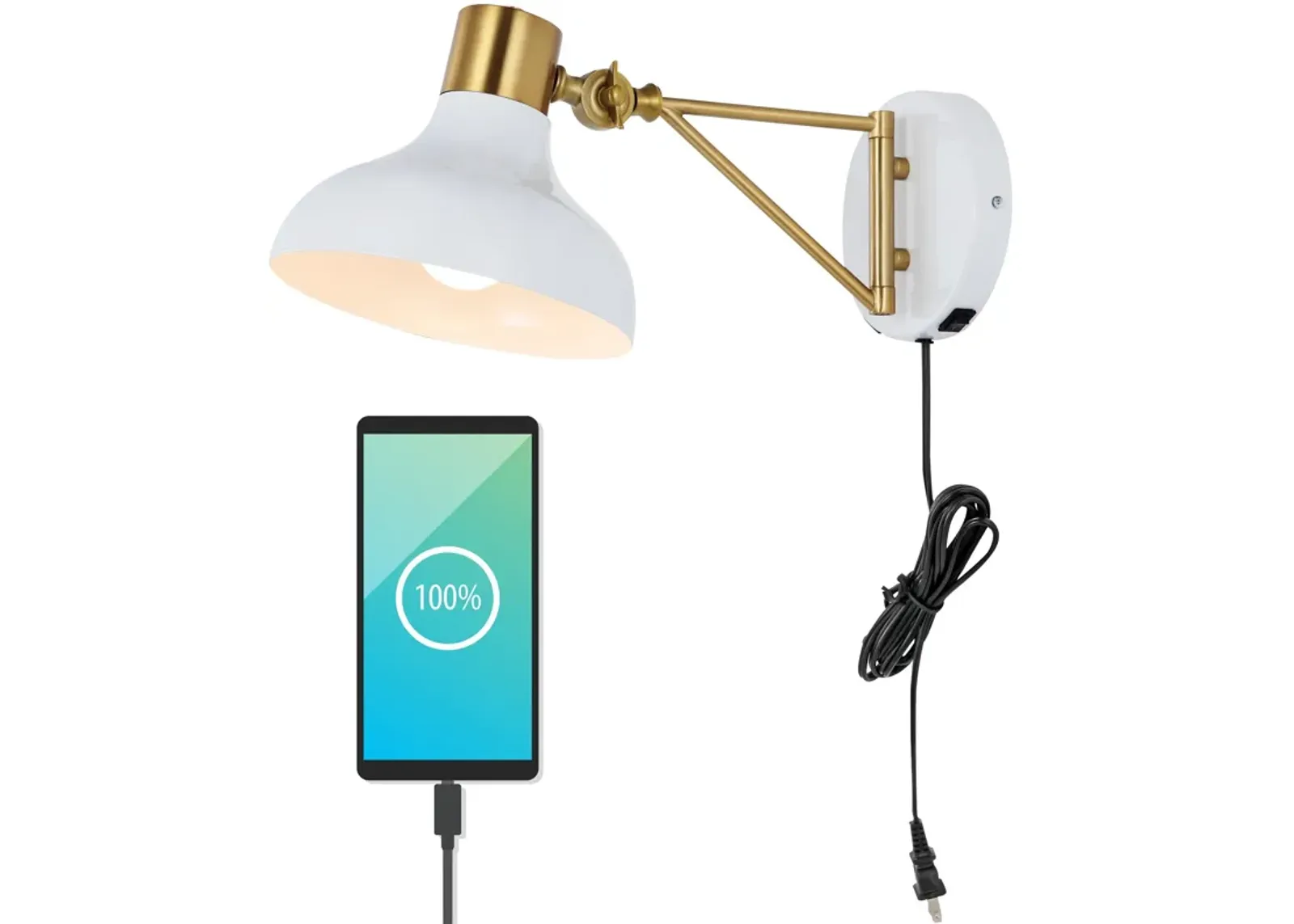 Lynn Swing Arm Modern Midcentury Iron USB Charging Port LED Sconce