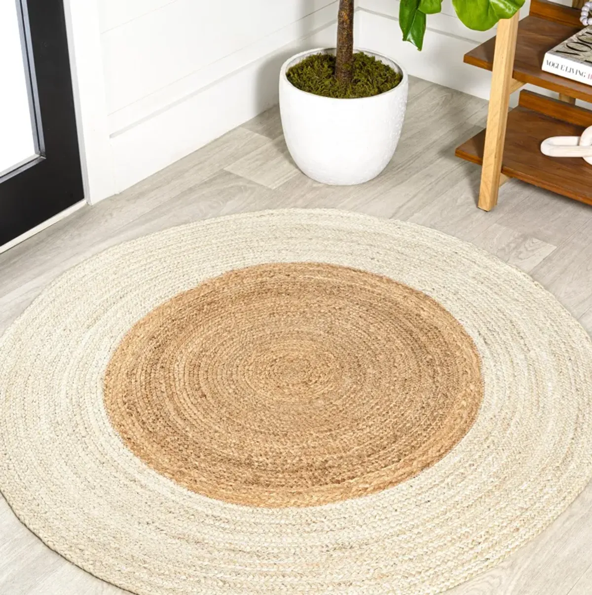 Oceana Two-Tone Boho Jute Circle Cream/Natural Round Area Rug