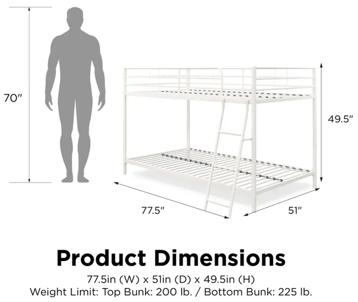 Atwater Living Bloor Small Space Metal Bunk Bed with Ladder and Safety Railings