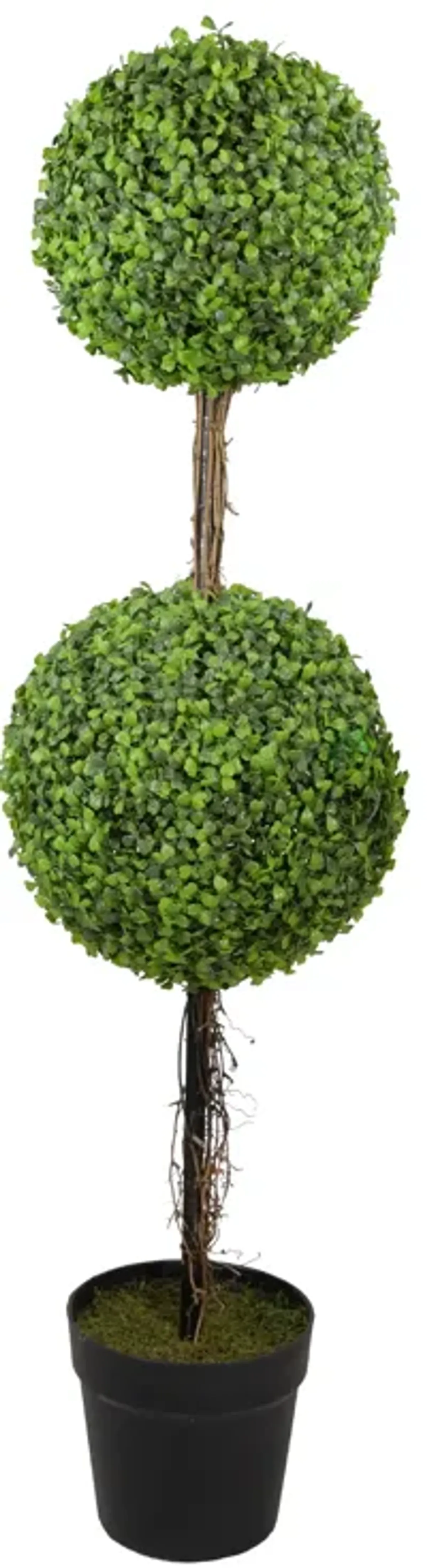 48" Two Tone Green Double Sphere Artificial Boxwood Topiary Potted Plant