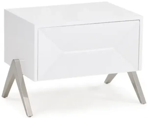 Contemporary Silky Nightstand with Steel Base and Drawer Storage