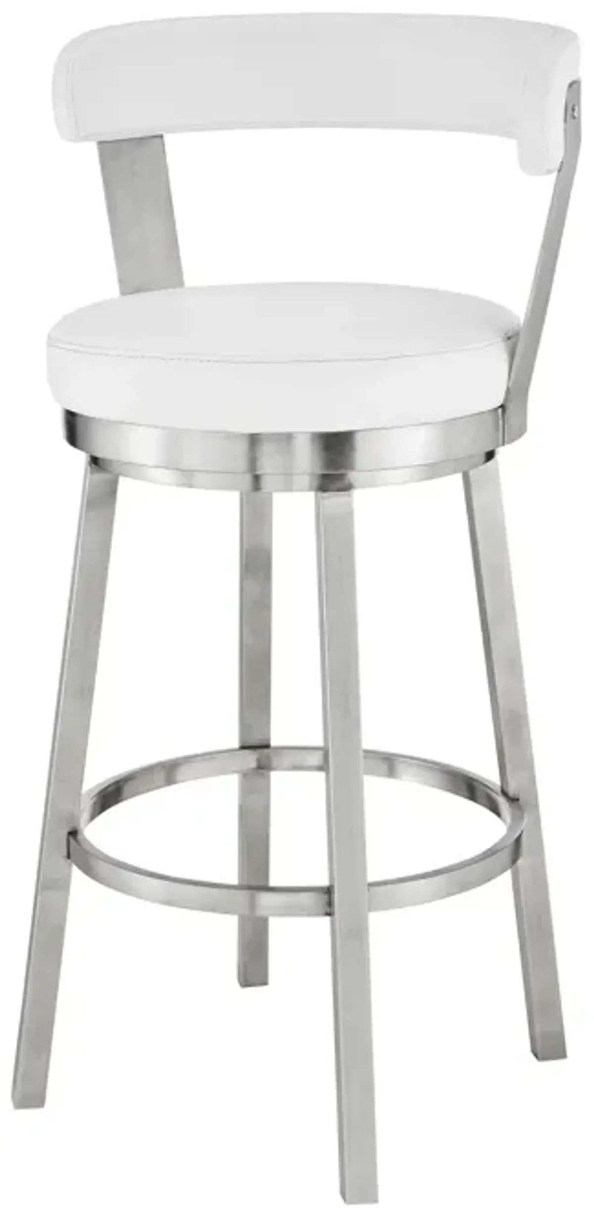 30" Chic White Faux Leather with Stainless Steel Finish Swivel Bar Stool