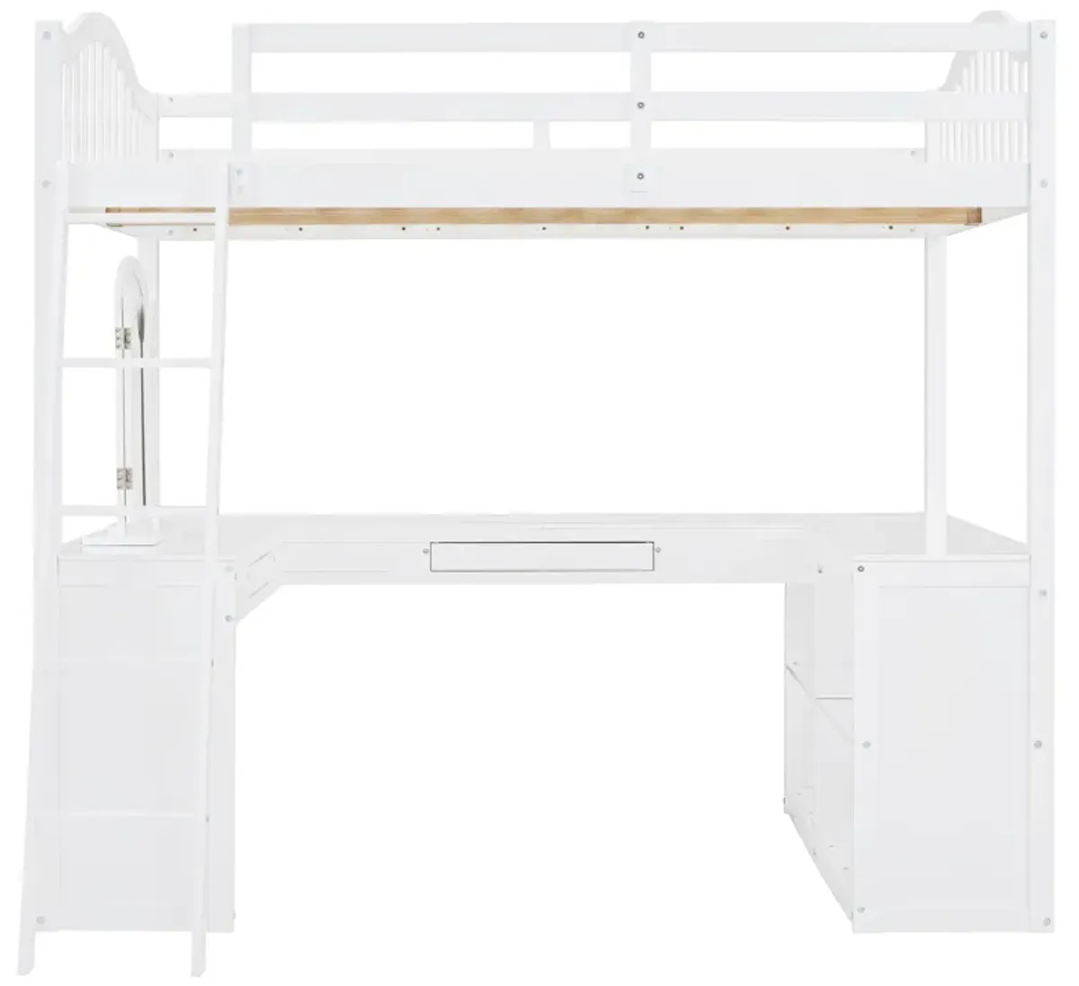 Merax Loft Bed with U-shaped Desk and Tri-fold Mirror