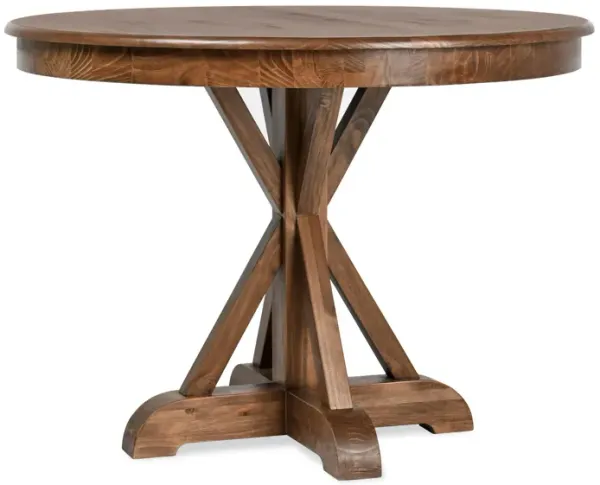 Maxe Dining Table, Dark Brown Pine Wood Cross Legs, Round 42 Inch Top - Benzara