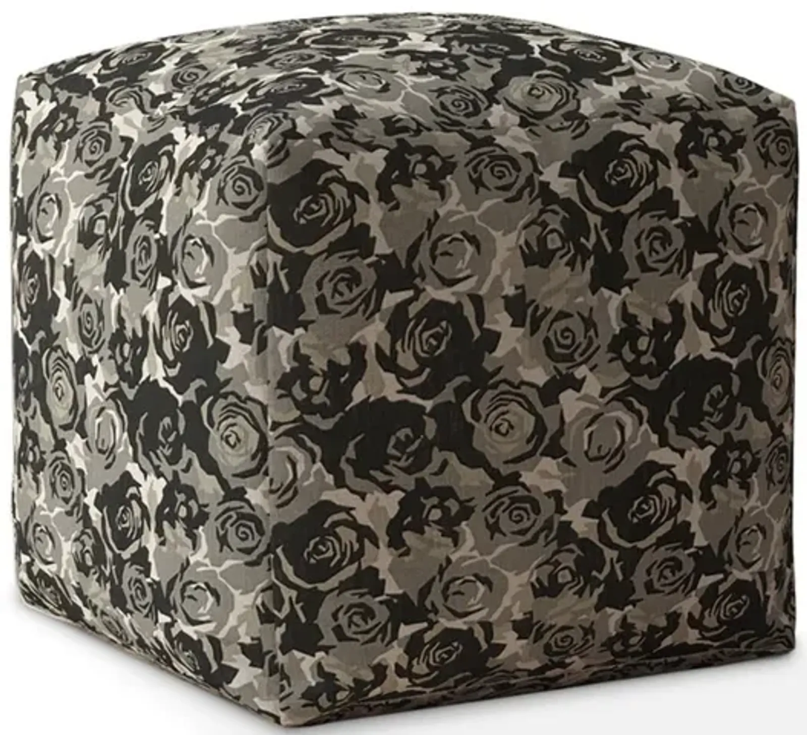 Hivvago 17" Beige Canvas Floral Pouf Ottoman