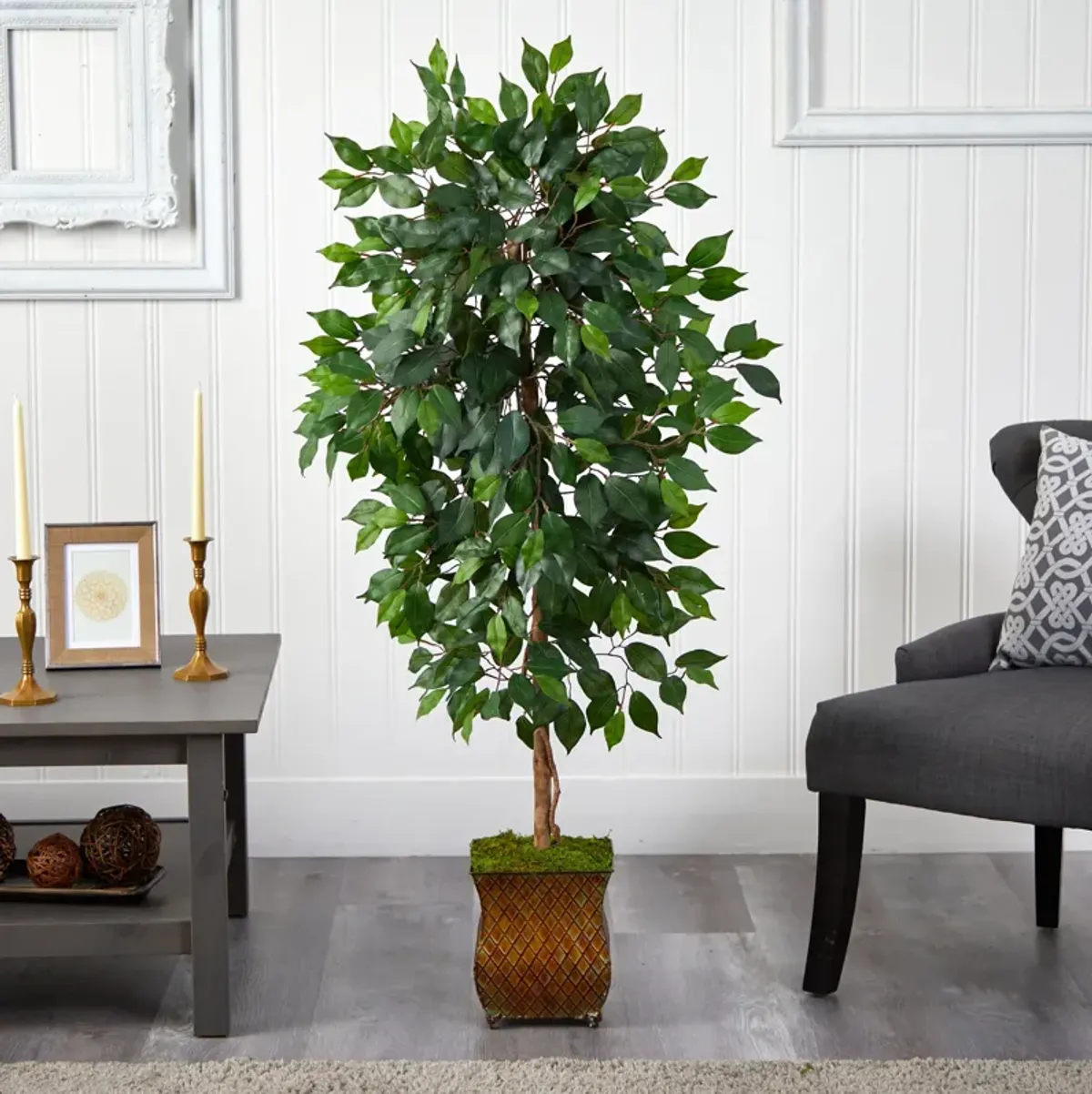 HomPlanti 51 Inches Ficus Artificial Tree in Metal Planter