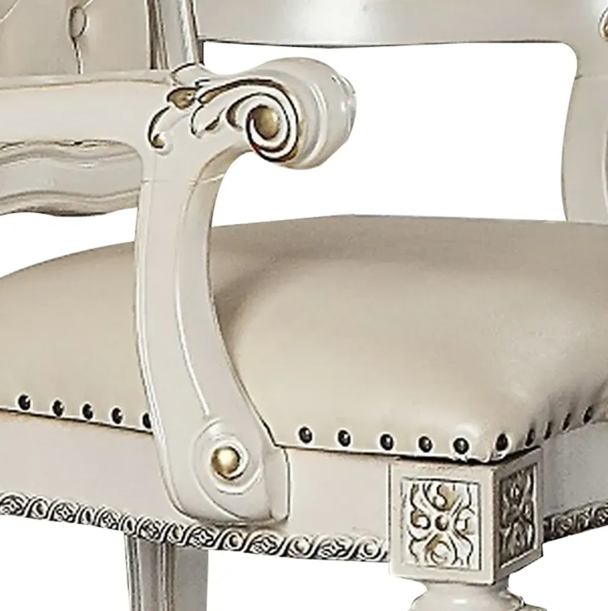 24 Inch Executive Office Armchair, Scrolled Molded Trim, Antique Pearl-Benzara