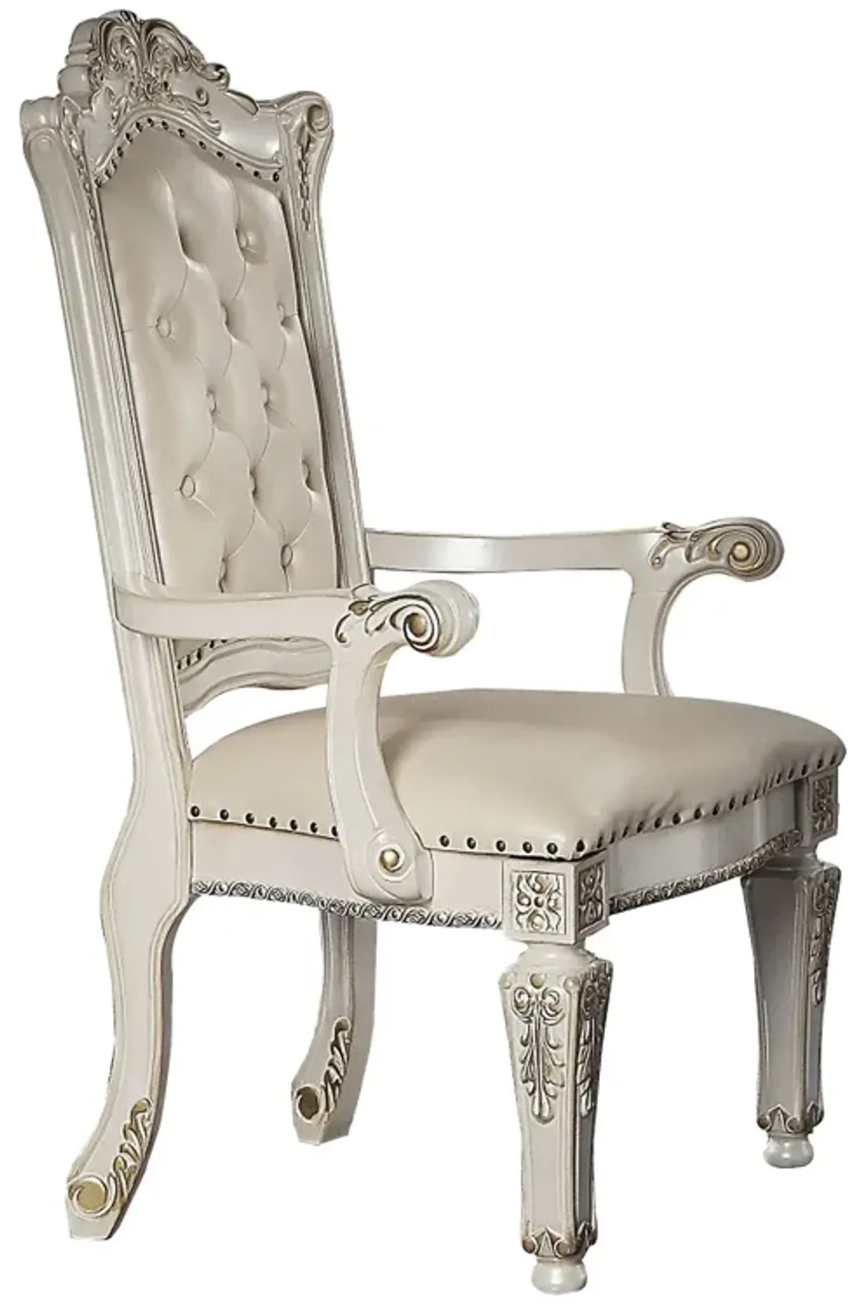 24 Inch Executive Office Armchair, Scrolled Molded Trim, Antique Pearl-Benzara