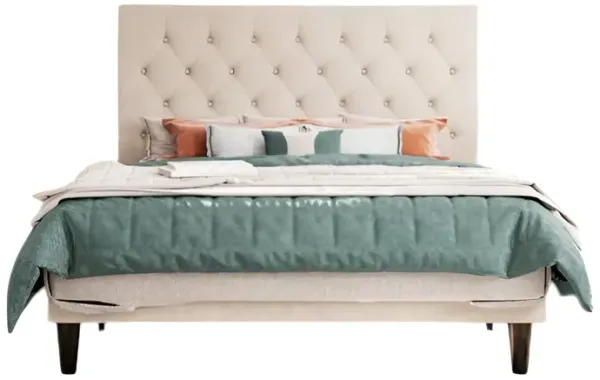 Linen Upholstered Platform Bed with Button-Tufted Headboard