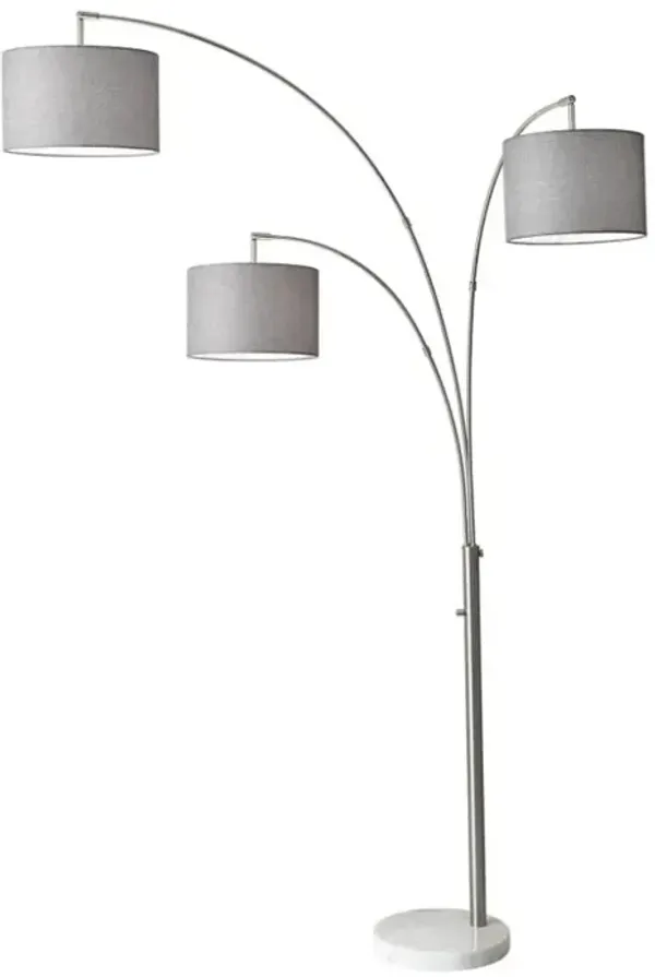 Hivvago 74" Silver Three Light Adjustable Tree Floor Lamp With Gray Linen Drum Shade