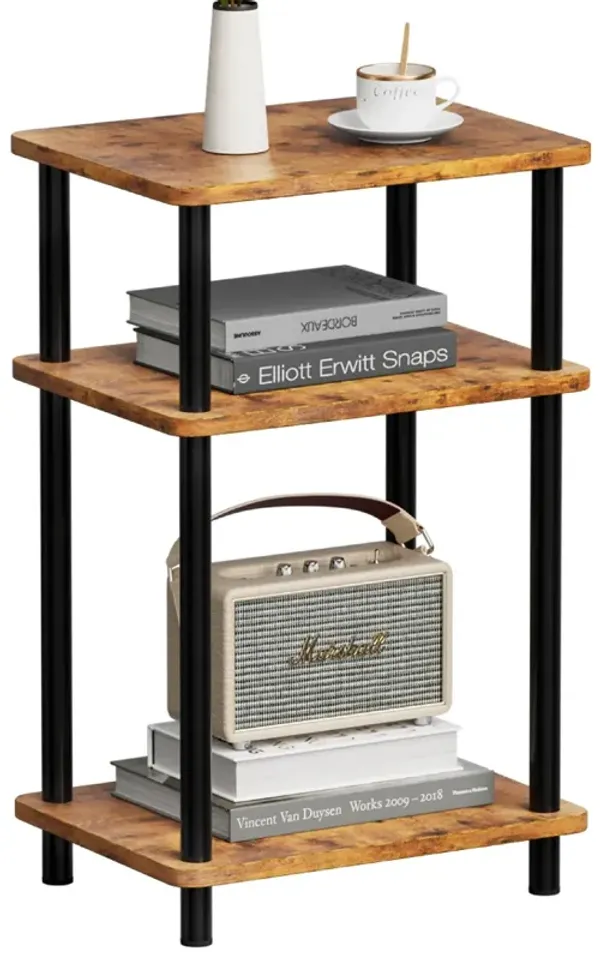 Apicizon 3 Tier End Table, Boho Side Table with Storage Shelf, Nightstand Bedside Table for Small Spaces, Bedroom, Living Room,