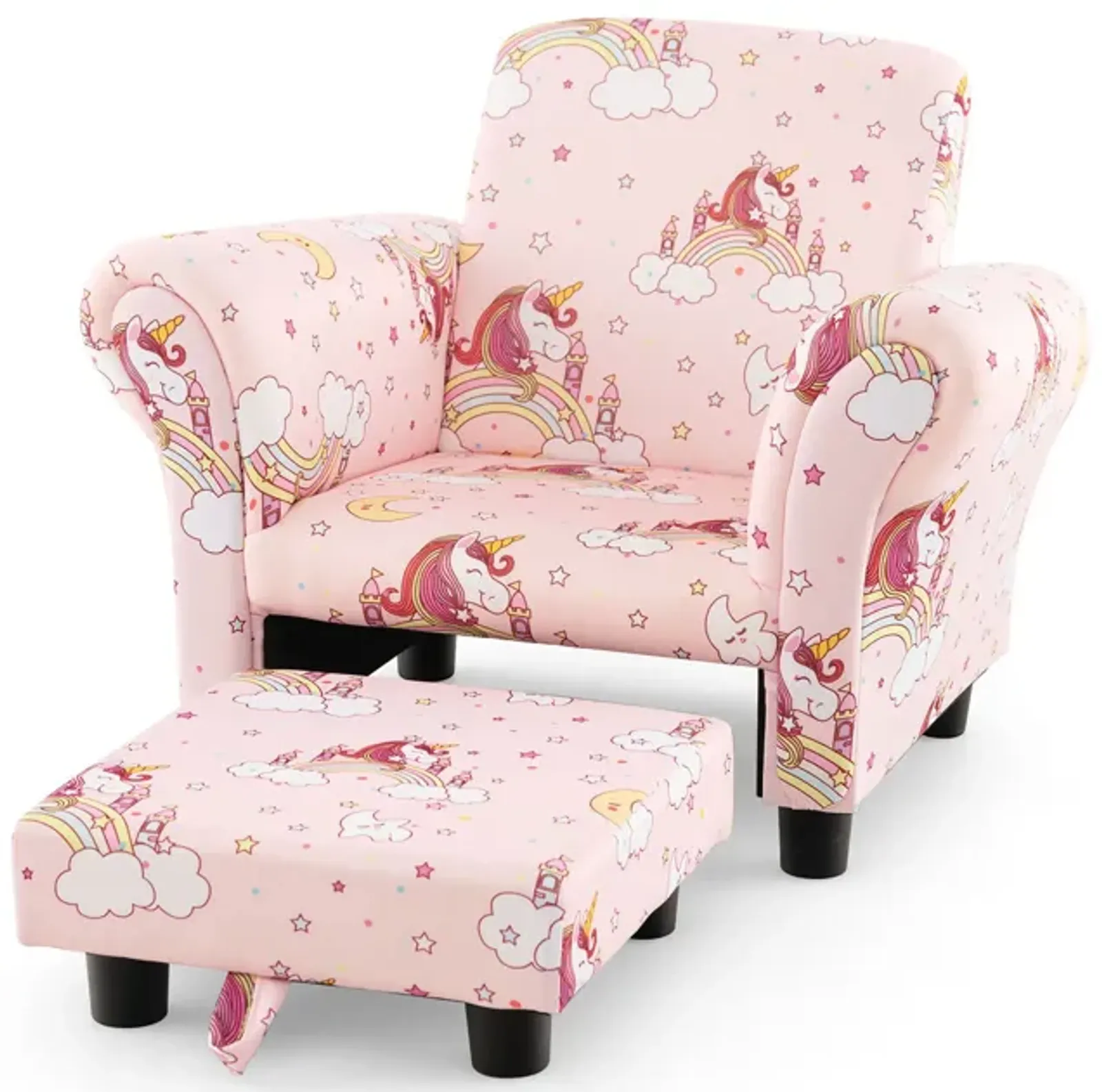 Kids Single Sofa with Cute Patterns  Ergonomic Backrest and Armrests