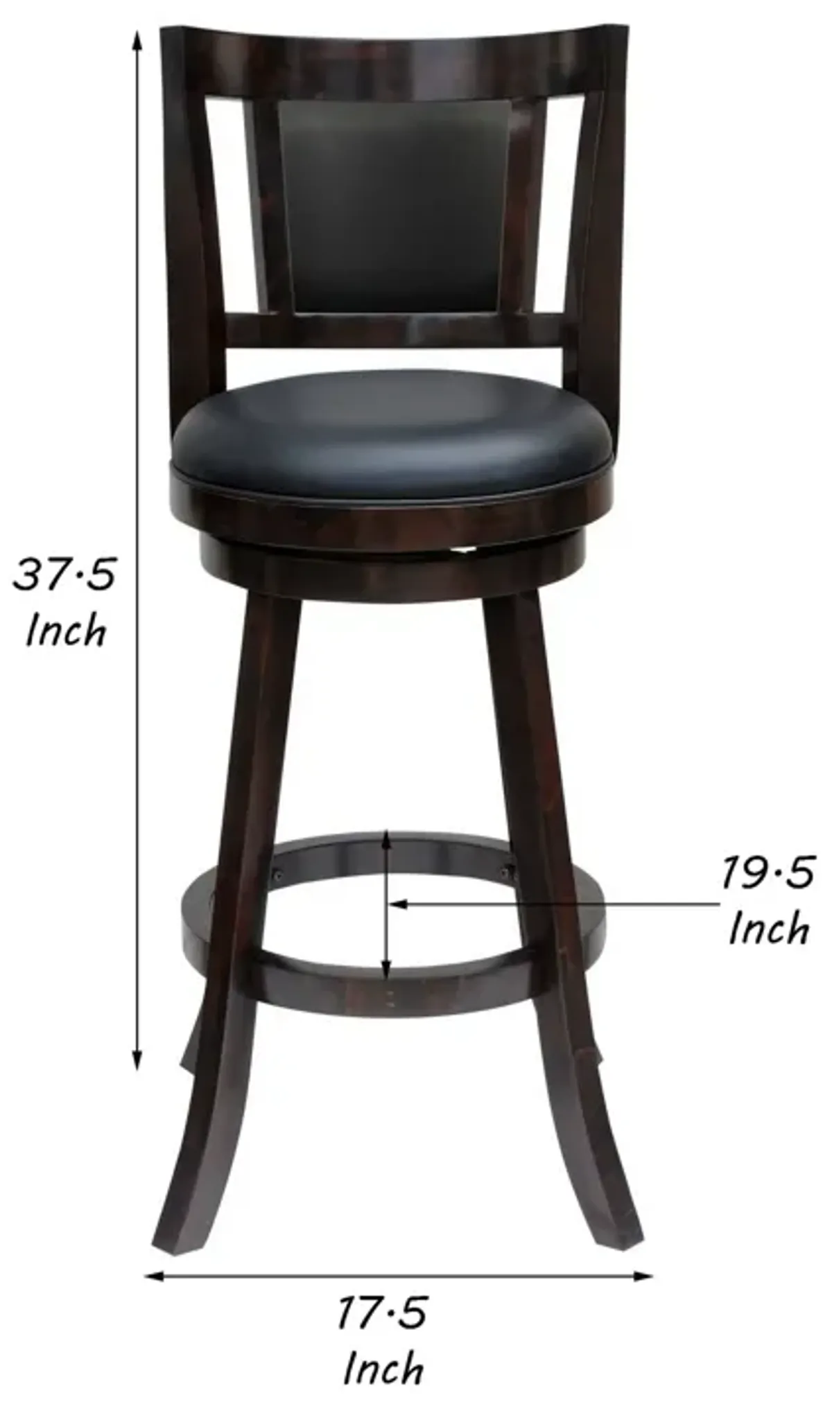 24 Inches Swivel Wooden Frame Counter Stool with Padded Back, Dark Brown-Benzara