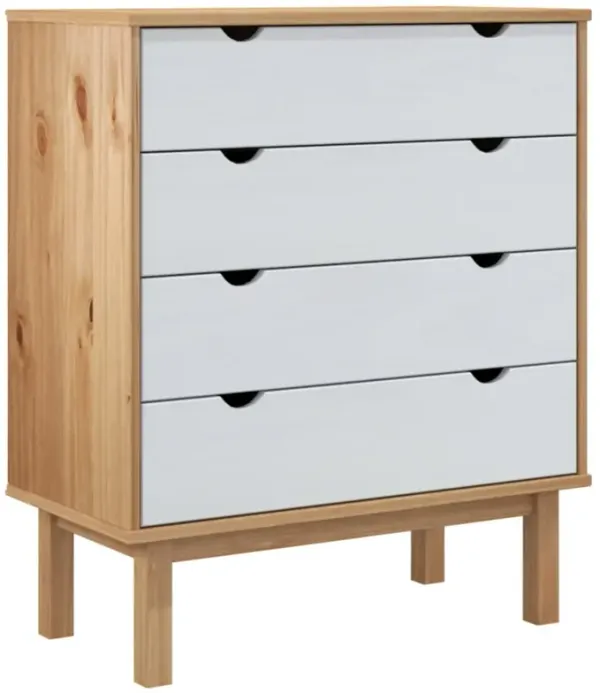 vidaXL Drawer Cabinet OTTA - Brown & White - Scandinavian Solid Wood Pine - 30.1"x15.6"x35.4" - Four Drawers, OTTA Range - Stable and Durable