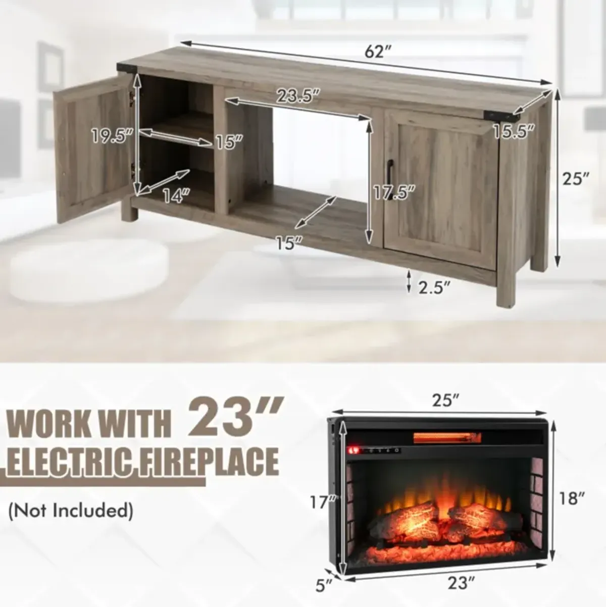 Hivvago Electric Fireplace TV Stand with Storage Cabinets for TVs up to 70 Inch