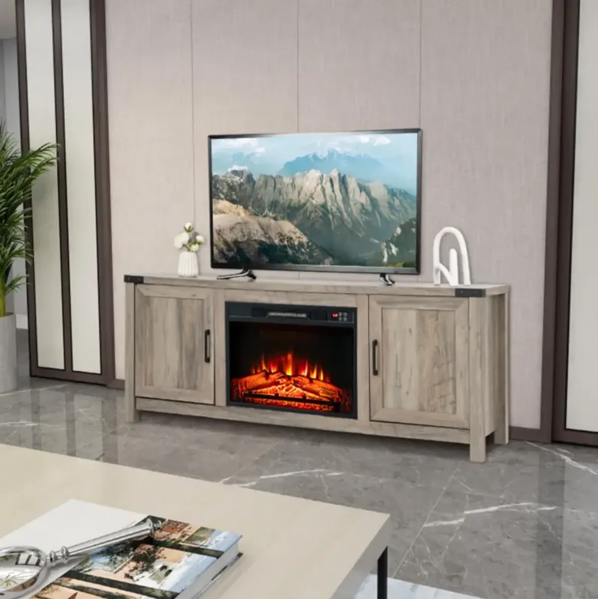 Hivvago Electric Fireplace TV Stand with Storage Cabinets for TVs up to 70 Inch