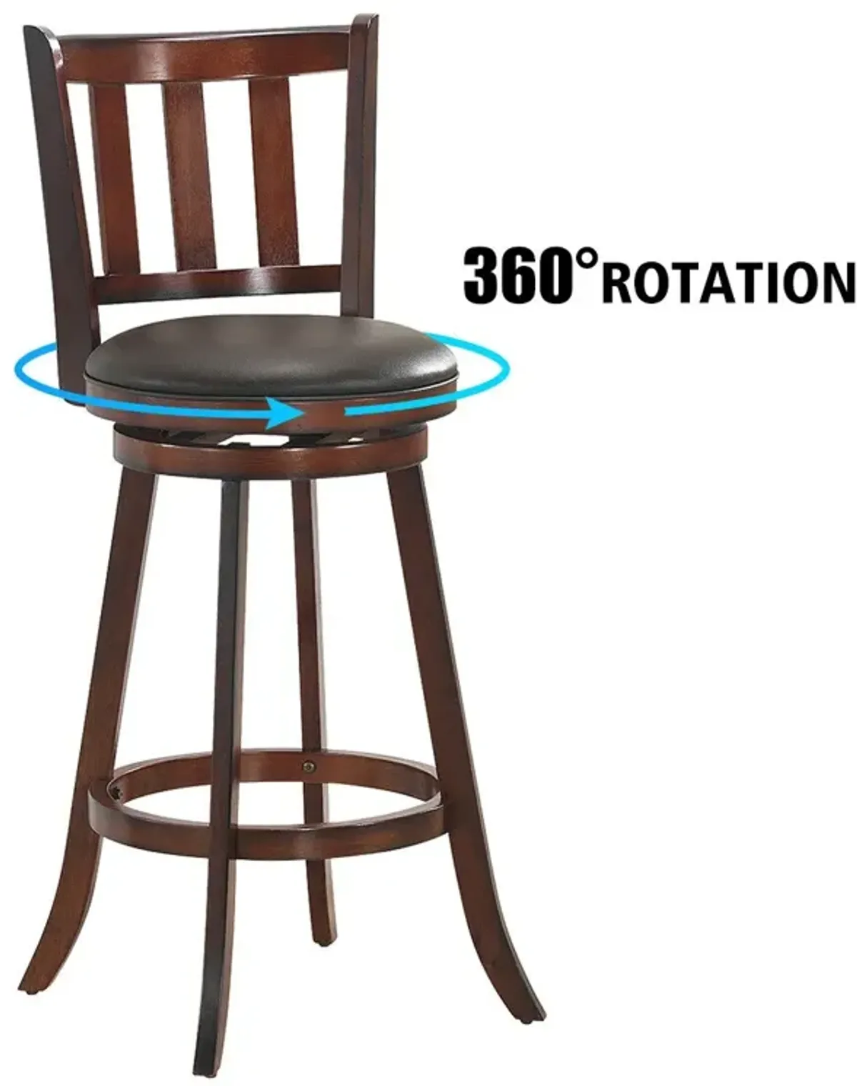 2 Pieces 360 Degree Swivel Wooden Counter Height Bar Stool Set with Cushioned Seat