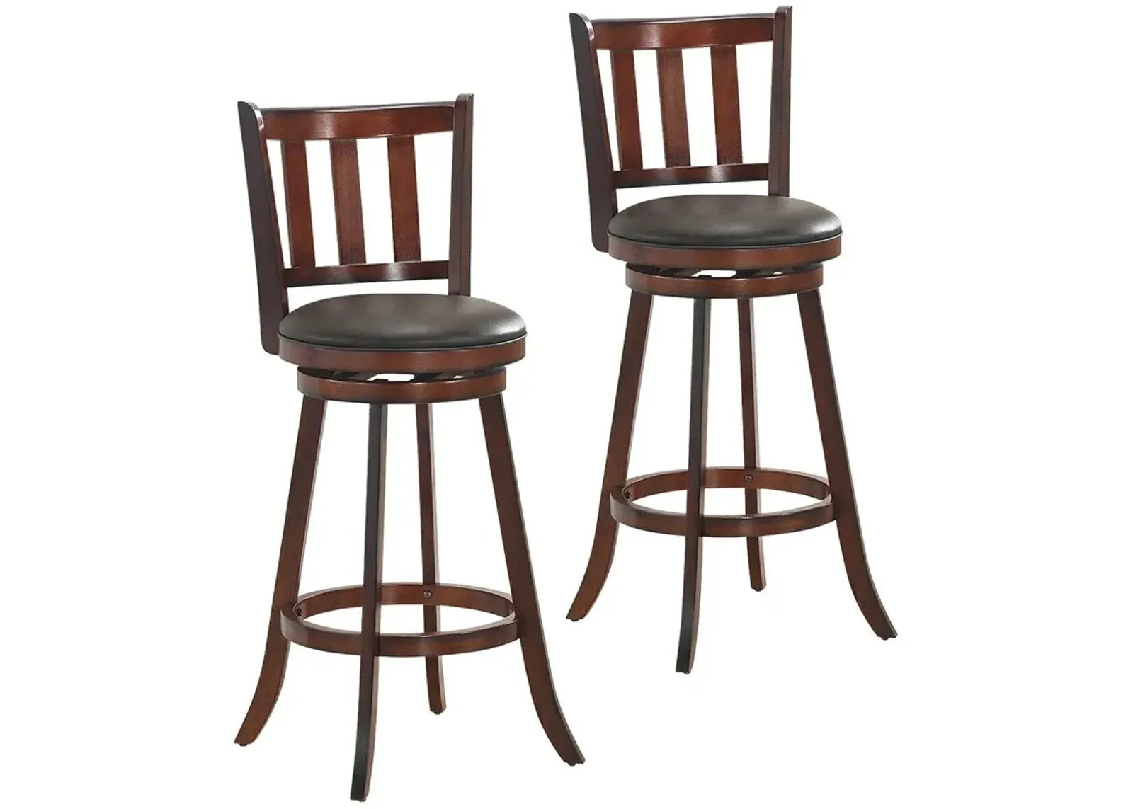 2 Pieces 360 Degree Swivel Wooden Counter Height Bar Stool Set with Cushioned Seat