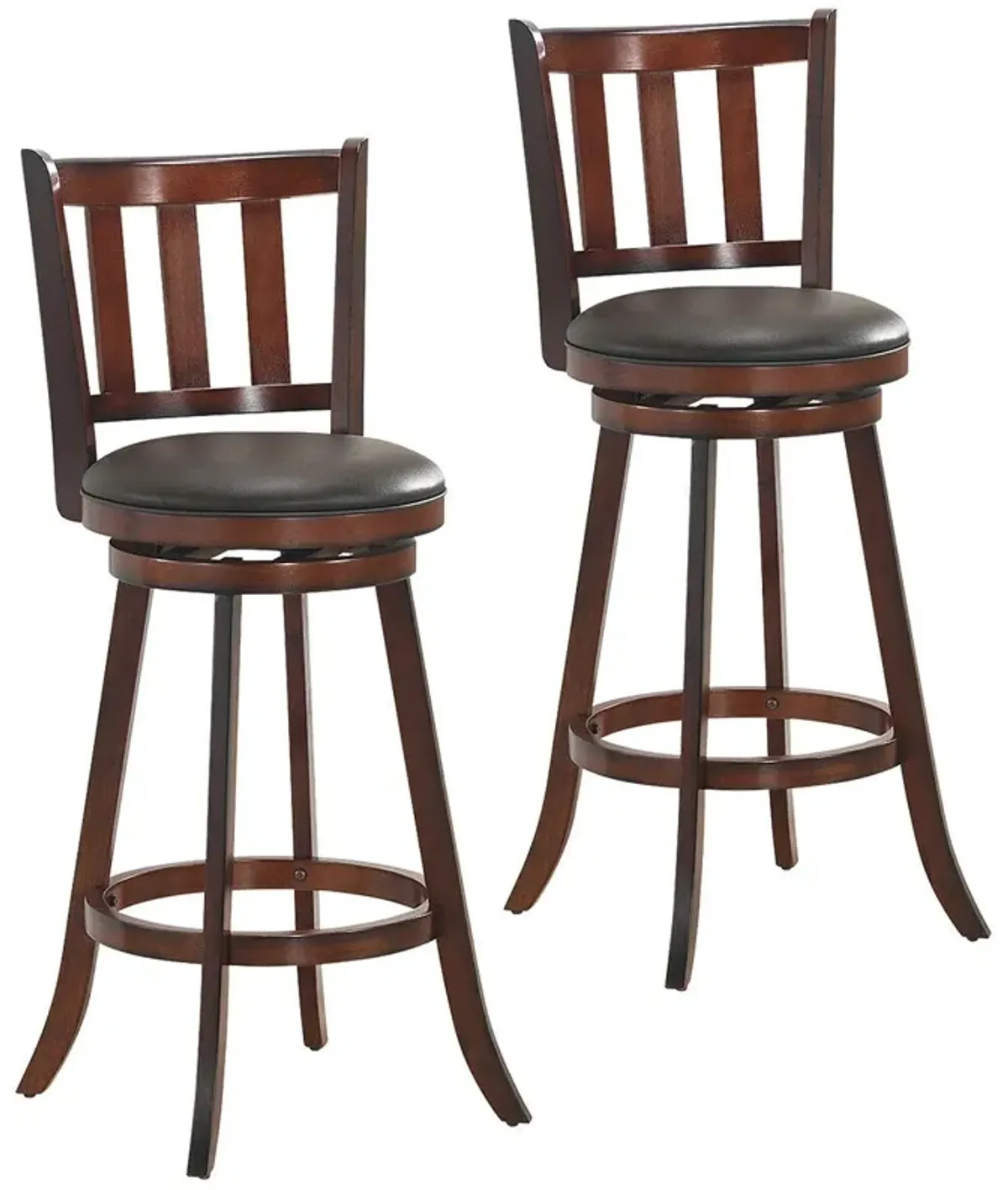 2 Pieces 360 Degree Swivel Wooden Counter Height Bar Stool Set with Cushioned Seat