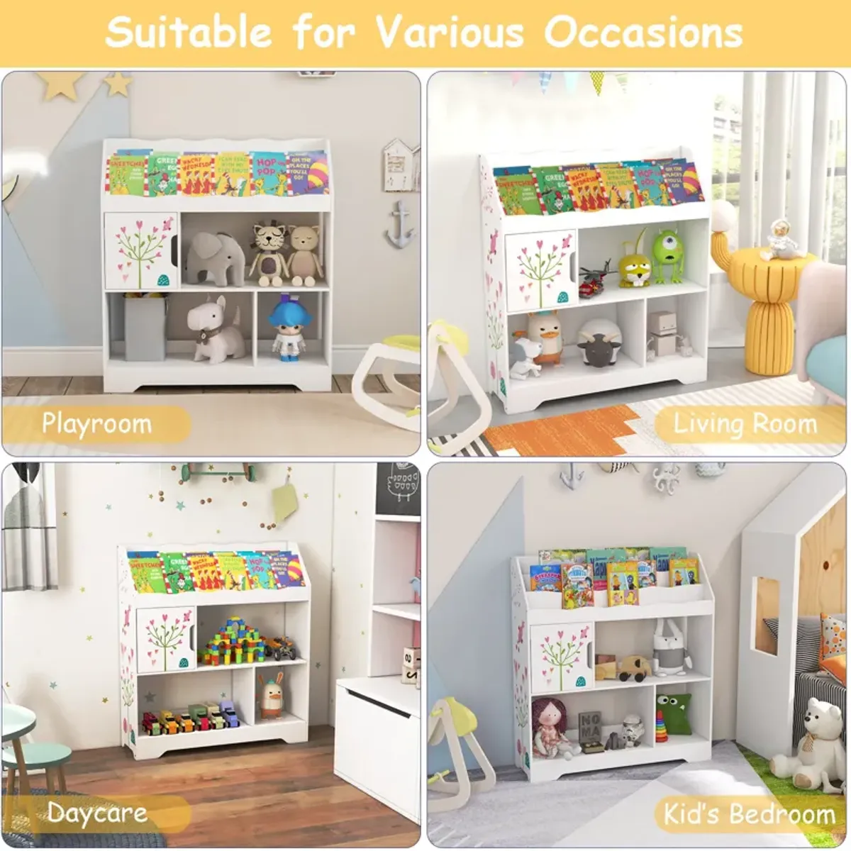 Kids Toy Storage Organizer with Book Shelf and Storage Cabinet