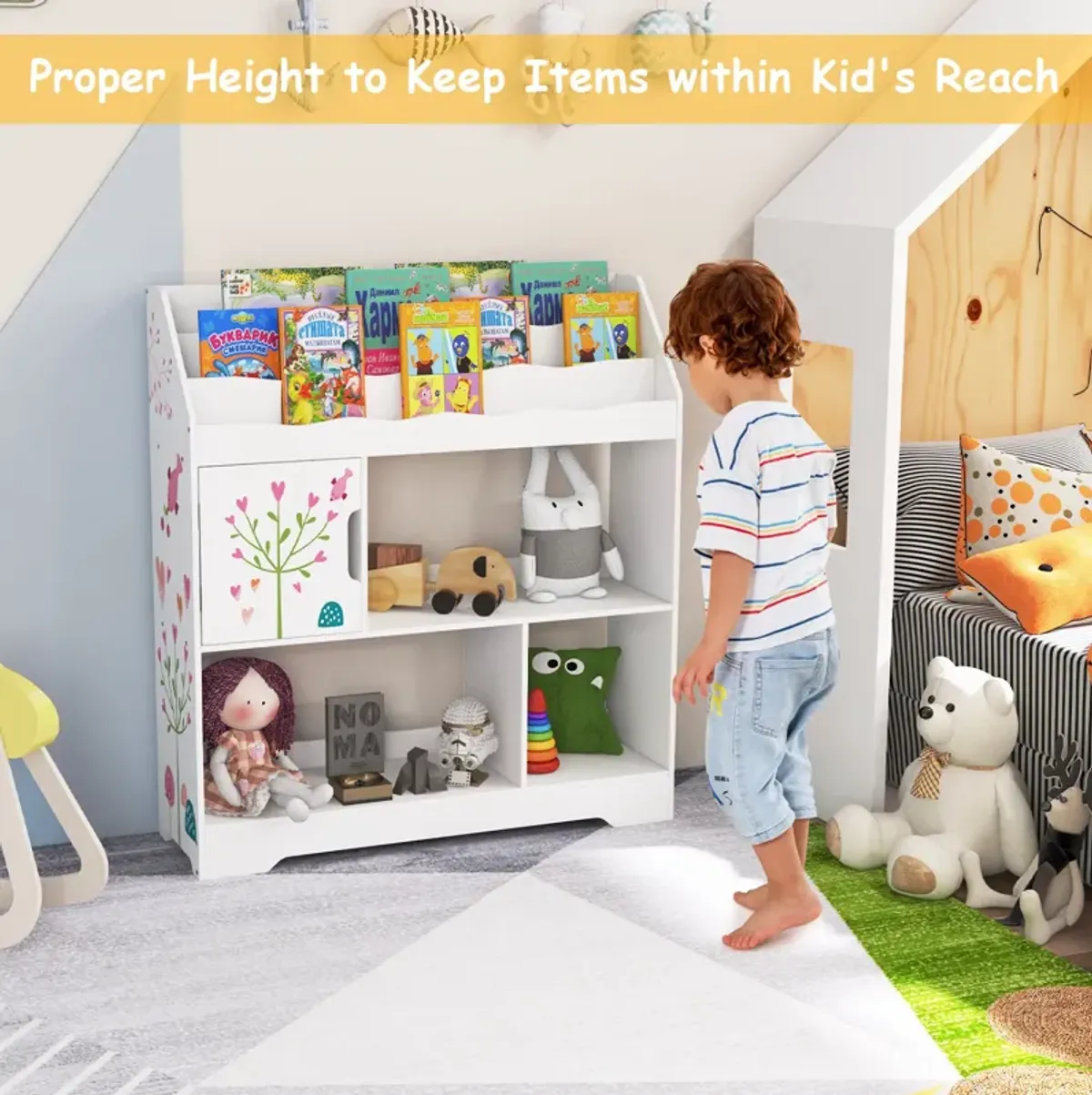 Kids Toy Storage Organizer with Book Shelf and Storage Cabinet