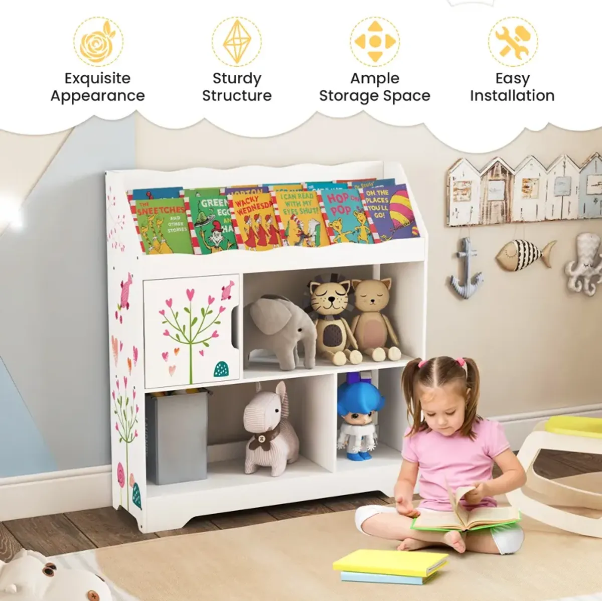 Kids Toy Storage Organizer with Book Shelf and Storage Cabinet